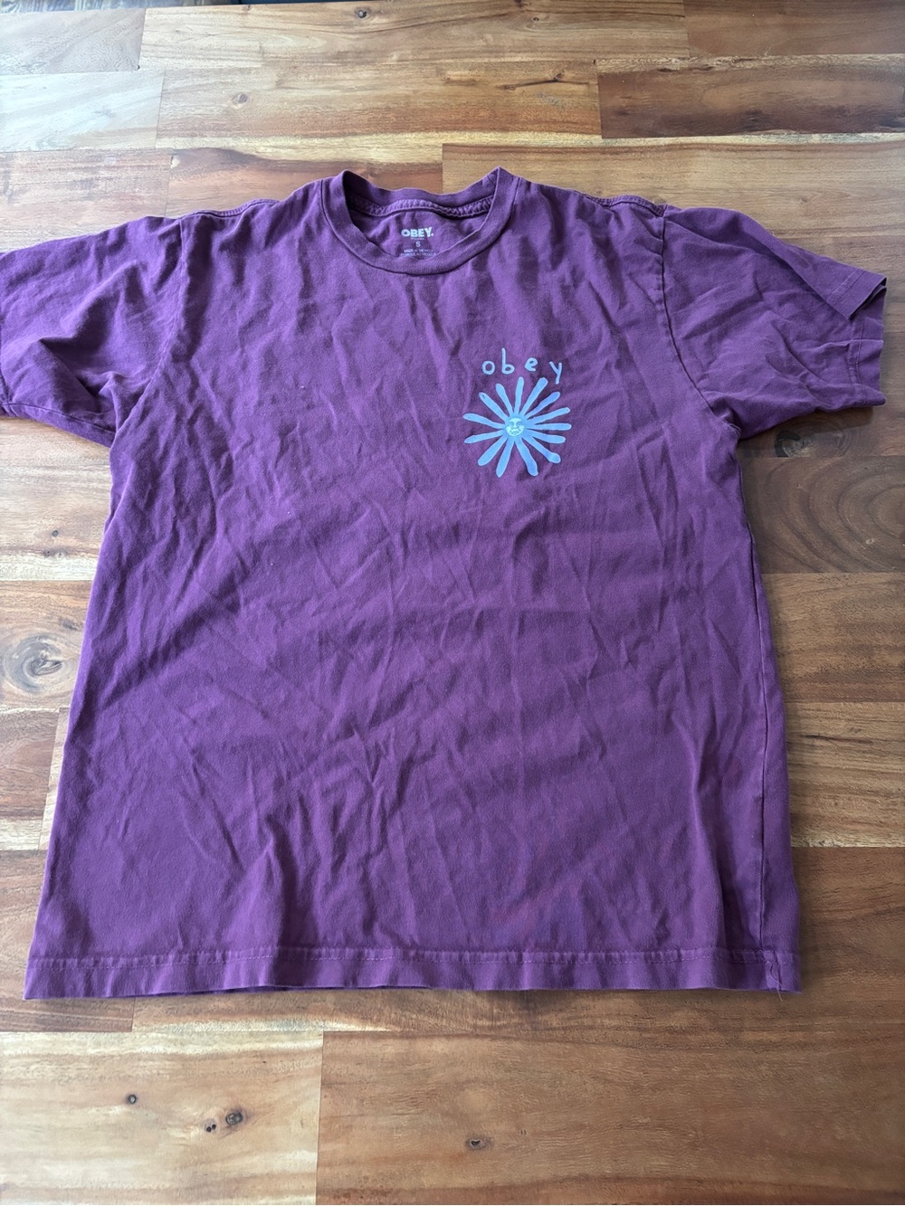 Obey Organic Purple Graphic T-Shirt - Size Small